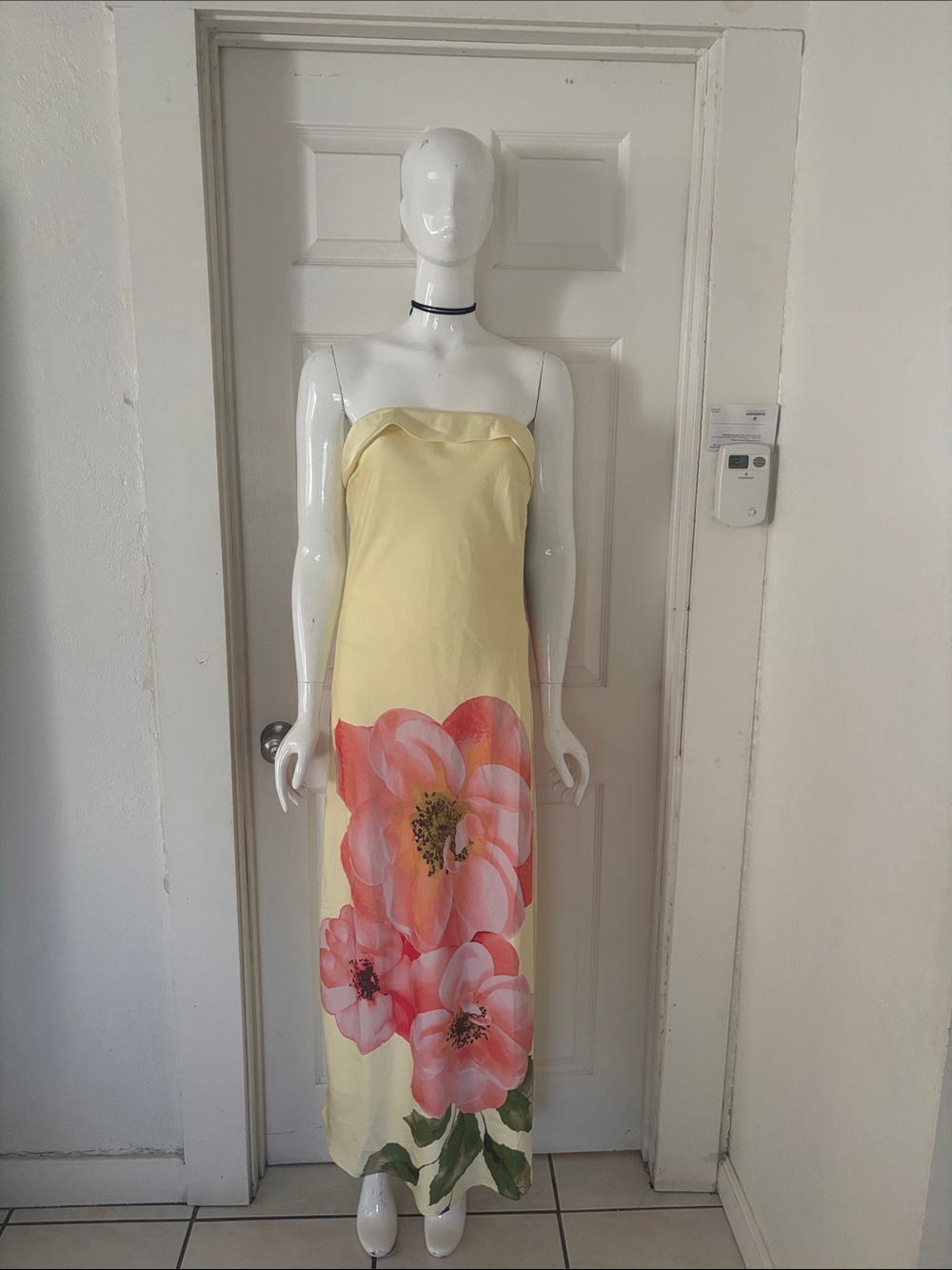 Pale Yellow Strapless Maxi Dress with Pink Floral Print NWT Sincerly Jules